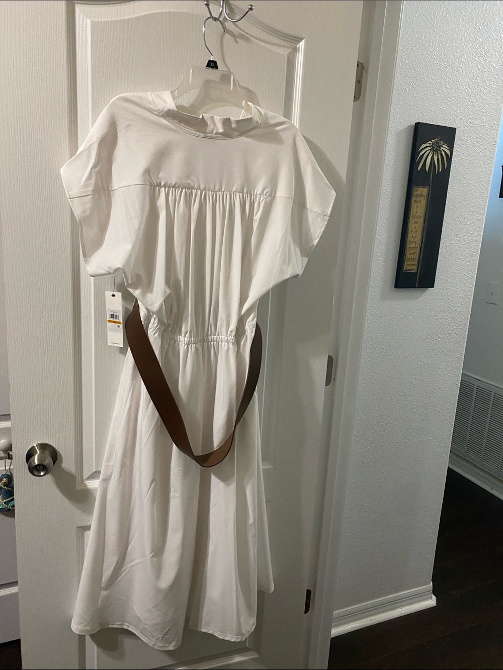 Calvin Klein White Midi Dress with Brown Belt - Picture 6 of 7